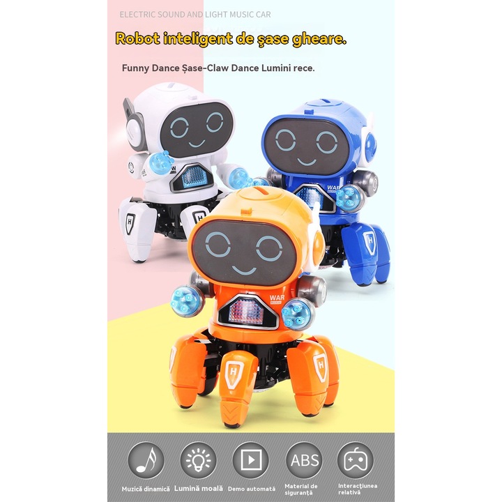 Robot educational interactiv, ZOUN, inteligent, danseaza/ canta, lumini, pentru copii si bebelusi, portocaliu
