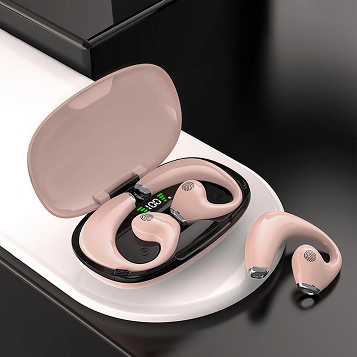 True Wireless Bluetooth csontvezetéses fejhallgató, bézs, 9.8x6.2x3.3cm, 480 óra üzemidő