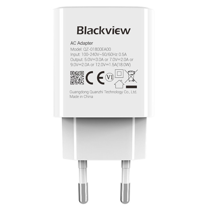 Incarcator cu cablu Blackview Type-C Bedee pentru BV9300 Pro Si este potrivit pentru telefoanele mobile tip Tpye-c de pe piata, 18W, 5.3x9.4x2.5cm, Alb