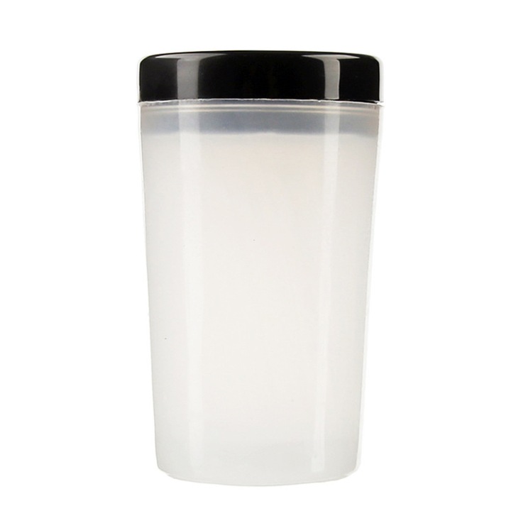 Pahar pentru curatat pensule de unghii 0804BM-CPB-DE-LYY345, din plastic cu capac insurubat, 8 sloturi de marimi diferite, baza cu caneluri, transparent/negru