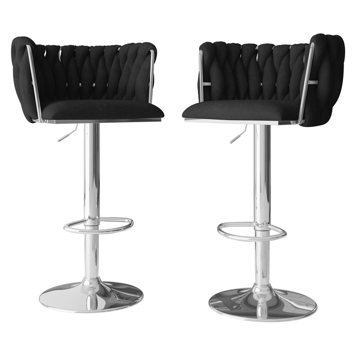 Set 2 buc scaune de bar Archie BS-1142, MIRJAN 24, 77-negru + crom, 52x50x107 cm