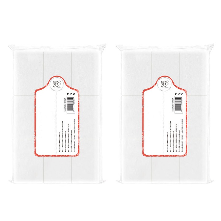 Pad-uri din bumbac fara scame 0804BM-CPB-DE-LYY365-1, pentru indepartare gel si acrilic, alb, 540 buc