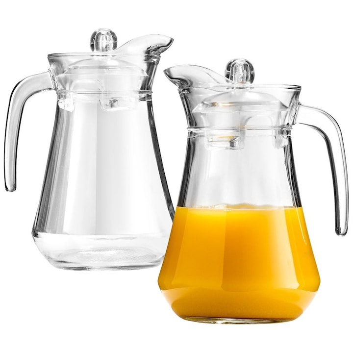 Set De Carafe Pentru Bauturi, Vilde, Sticla, Transparent, 1.4 L, Cu Capac, Maner Confortabil, Curatare Usoara, 2 Bucati