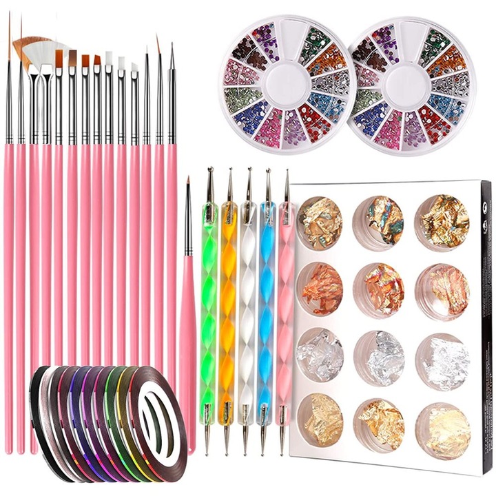 Gél körömpensula, tartalmazza a nail art ecsetet, fólia matricát