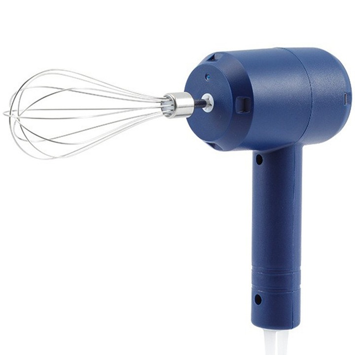 Безжичен електрически миксер, Flippy, за домашна употреба, за яйца, сметана, бита сметана, пластмасова дръжка, лесен за използване и съхранение, 3 аксесоара, тъмно син