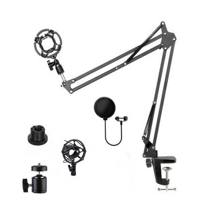 Set brat microfon SkyTechs® prindere de masa si soc protectie microfon flexibil 360° si paravan Microfon reducere zgomot 30x15.5x2.7cm