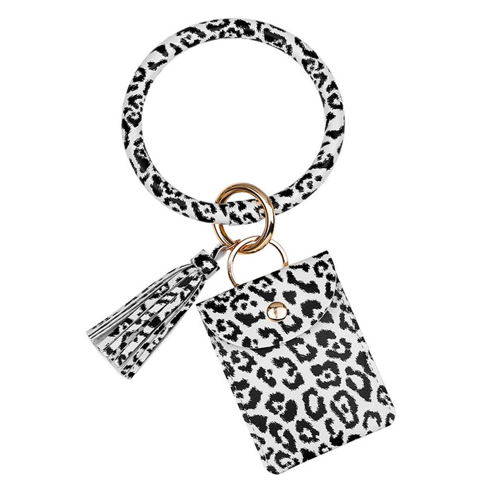 Brelocuri set din piele PU cu imprimeu leopard, Zeaicos, bratara moale cu ciucure, utilizare versatila