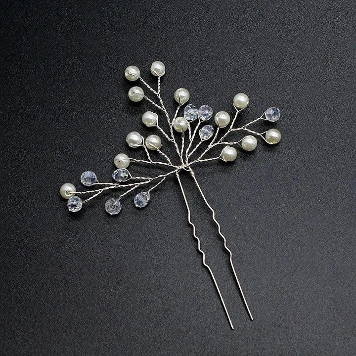 Accesoriu par, argintiu, cu perlute, Marika C1