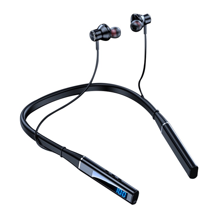 Vezeték nélküli Bluetooth 5.1 fülhallgató, vízálló, 100 óra üzemidő, fekete