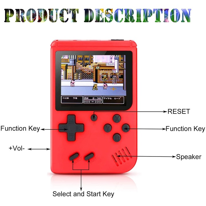 Consola jocuri portabila, 400 jocuri clasice, ecran color 3 inch, baterie 1020 mAh