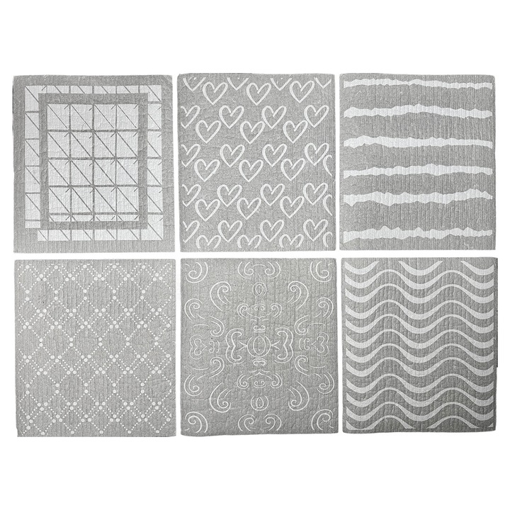 Set 6 Lavete reutilizabile, Biodegradabile, Lavabile, Design Nordic, Universal, Gri-001, Curatare sticla, Fara particule de prosoape, fara amprente de apa, fara praf, Fara ranire a suprafetei