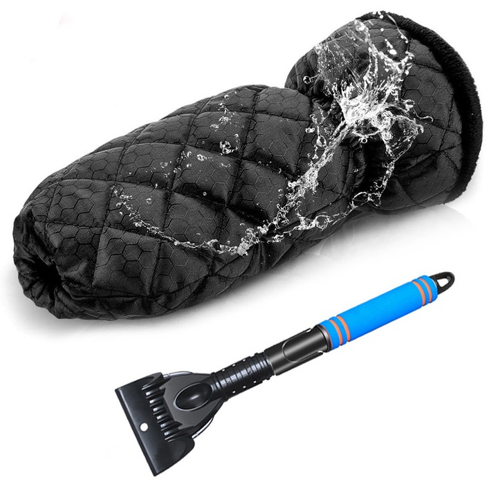 Racleta pentru gheata ZYBLSSBB LSM2XH9485-2034564-2, cu manusa fleece si lama ABS, maner telescopic 41-56 cm, impermeabil, negru/albastru