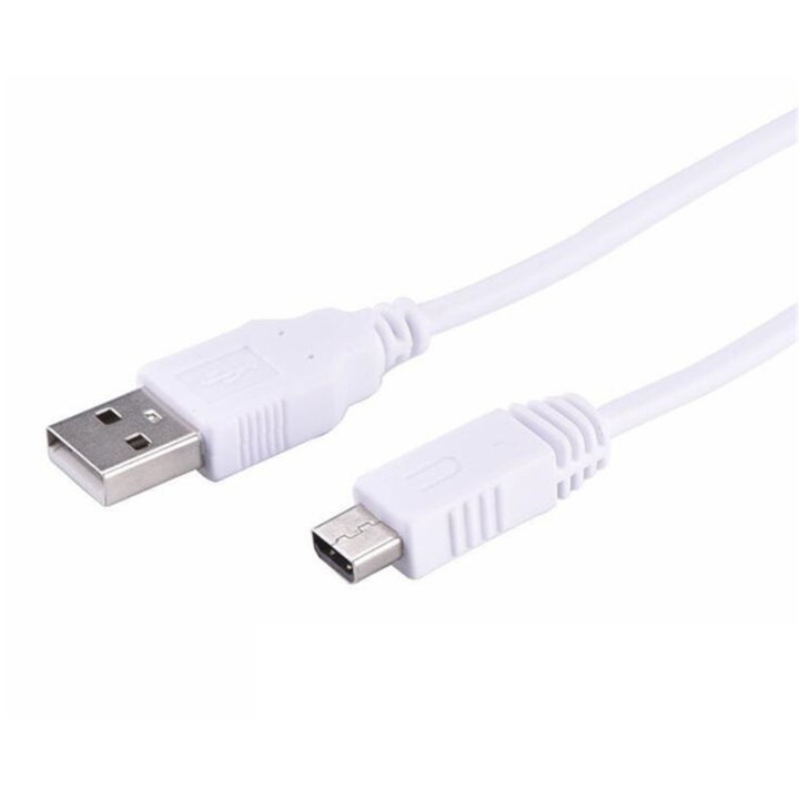 USB към Mini USB кабел за захранване и пренос на данни, Nafpro, 1 м, бял