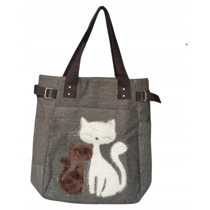 DragonFly női táska, macska figurás, 38x31x11cm, bronz, 3 belső zsebbel