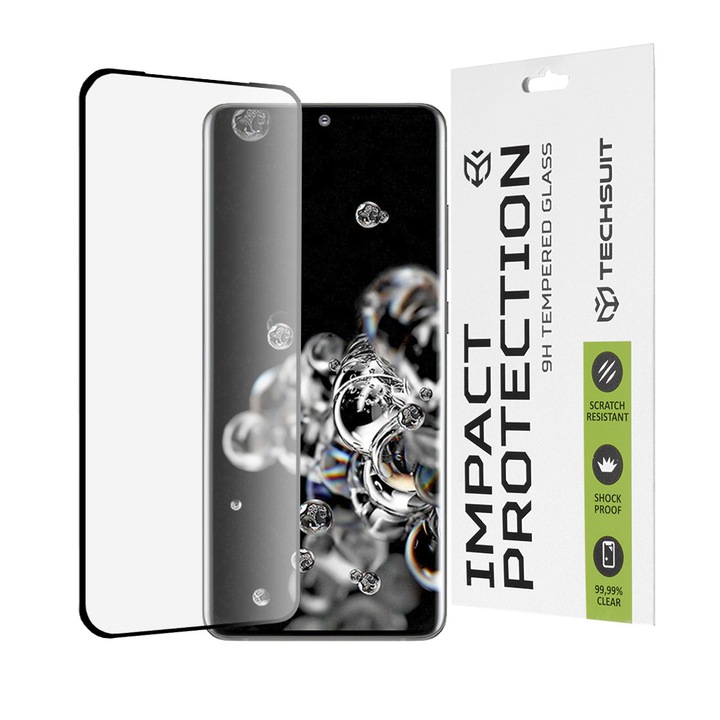 Fólia Samsung Galaxy S20 Ultra 4G / S20 Ultra 5G telefonhoz - Techsuit 111D teljes burkolat / teljes ragasztós üveg / 3D ívelt képernyő - fekete