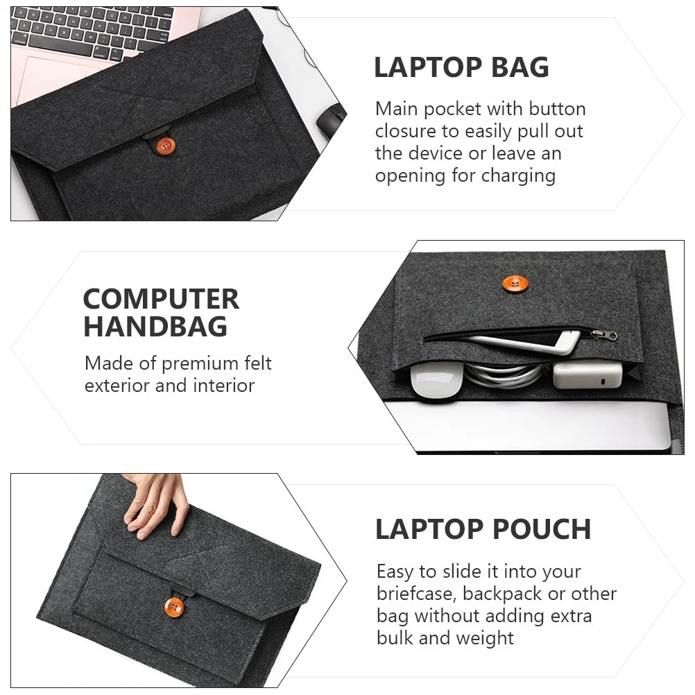ZYBLSSBB, husa laptop din fetru cu buzunar frontal si inchidere cu nasture, model LSM2xh772-BCS0028224, gri inchis, 15 inch