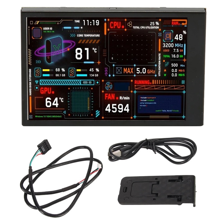 Monitor temperatura PC 3.5 inch IPS dual USB-C negru 85x55mm