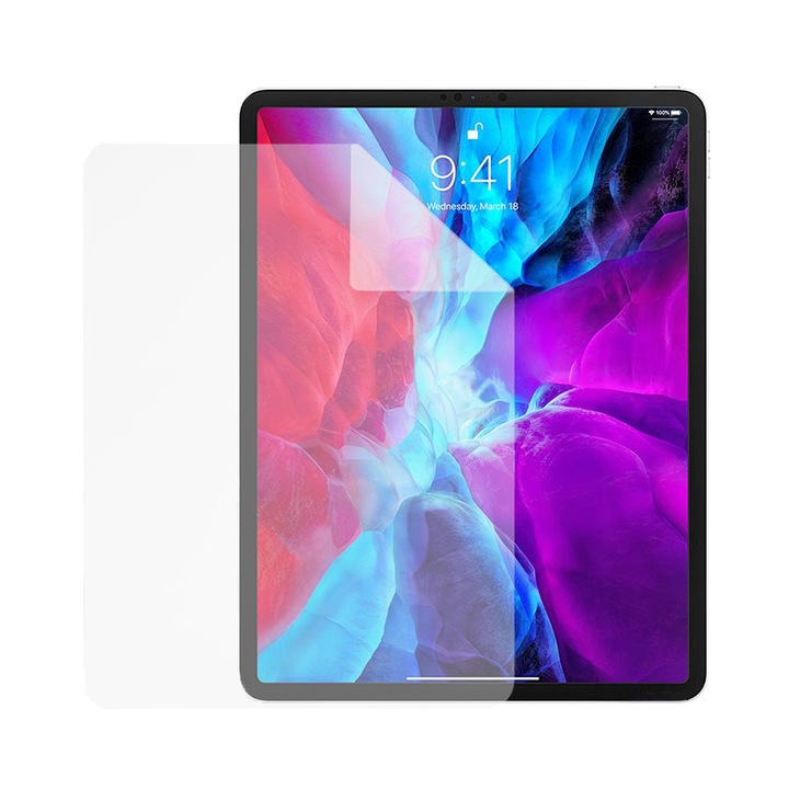 Folie Silicon High Definition pentruApple iPad Pro 12.9 (2020), COMANDO TAB PROTECT, Anti-Soc, Rezistenta la zgarieturi, Ultra-subtire, Strat Oleofobic, Sensibilitate ridicata, Aplicare usoara, Transparent