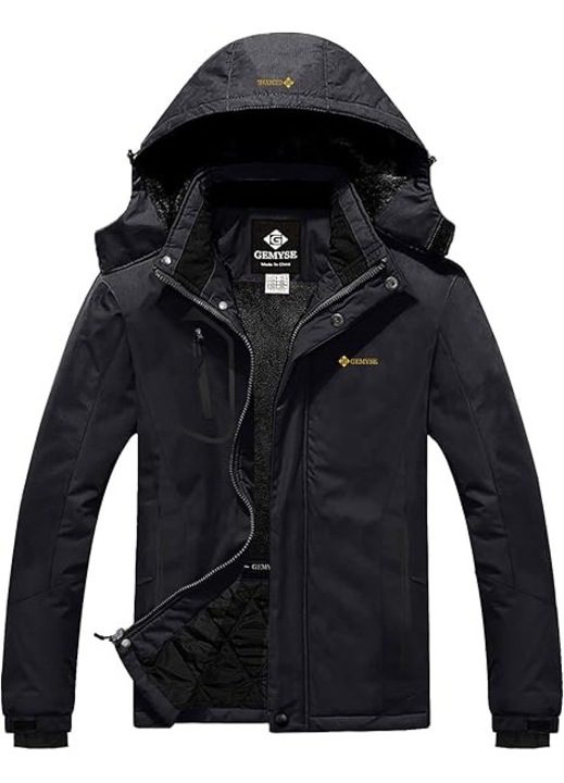 Jacheta de ski pentru barbati, Gemyse, Impermeabila, cu Gluga, pentru L, Negru, L