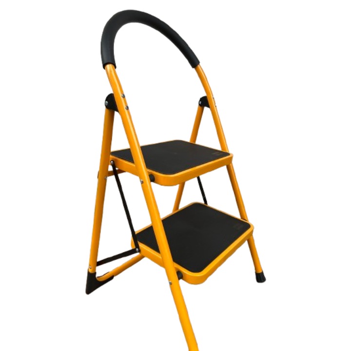 Movidic kétlépcsős összecsukható létra, fém, narancssárga – maximális biztonság 150 kg, széles lépcsők, csúszásmentes lábak, kompakt és stabil