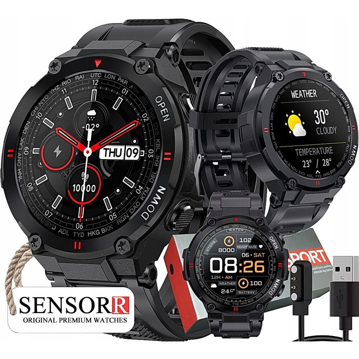Ceas Smartwatch Sport Watchiu Pro 1.39" HD 360*360, anti zgarieturi, Apel Bluetooth, Notificari Apeluri/SMS/Social Media, Ritm Cardiac, Oxigen, Tensiune, Somn, Rezistent la Apa 1 ATM, Baterie 410 mAh, Difuzor, Compatibil Android/IOS, Curea silicon, Negru