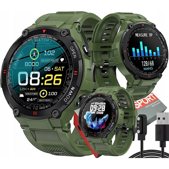 Ceas smartwatch Twinkler TKY-DT93, Bratara silicon, Negru cu ECG, Tensiune arteriala, Ritm cardiac, Oxigen din sange, Interfata custom, Memento sedentar, Monitorizarea somnului, Pedometru, Moduri sportive