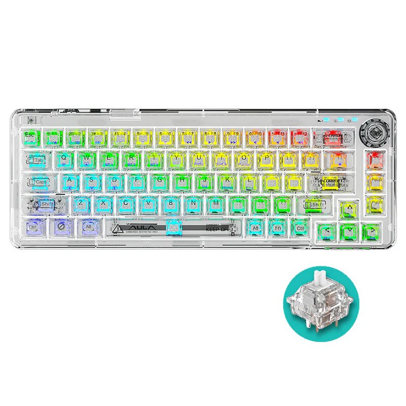 F68 Tastatura Mecanica Gaming, Aula F68 White Transparent, Hotswap RGB ...