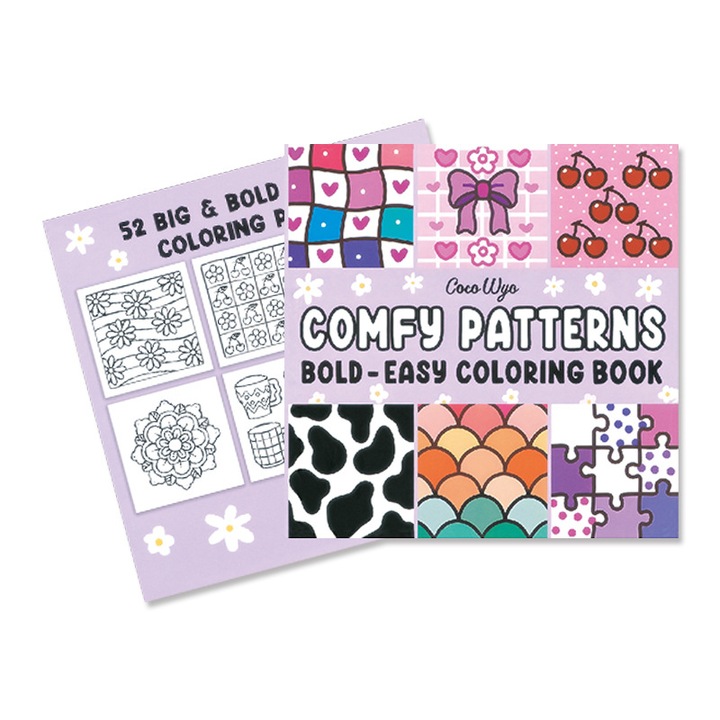 Carte de Colorat Pentru Adulti, Coco Wyo, Comfy Patterns, Coperta Cartonata, Modele Abstracte, Mandala si Animale, 52 pagini, 21 x 21 cm