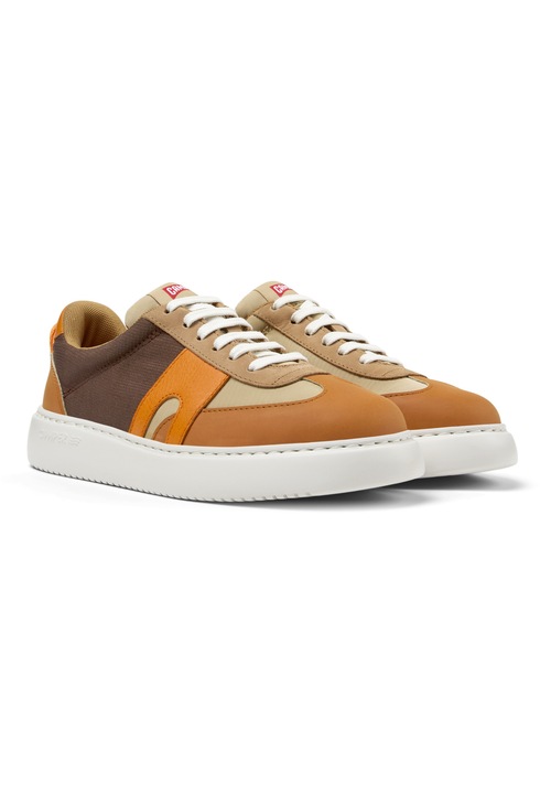 Camper, Pantofi sport cu insertii din piele intoarsa Runner K21, Maro, Bej, 36