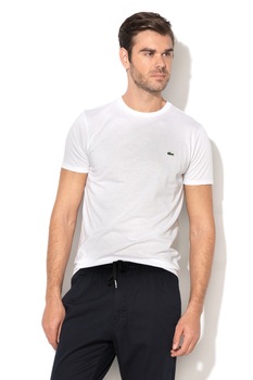 Lacoste, Tricou cu decolteu la baza gatului si aplicatie logo discreta, Alb Lacoste, Tricou cu decolteu la baza gatului si aplicatie logo discreta, Alb