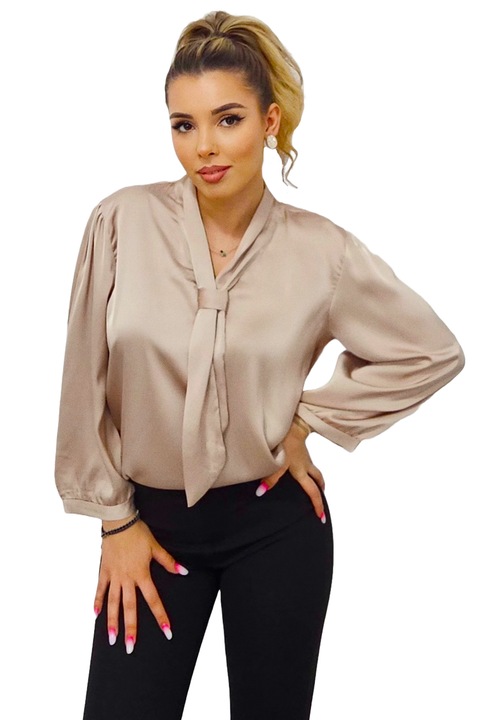 Camasa vaporoasa Soft Whisper, croi cu guler cravata, Bej