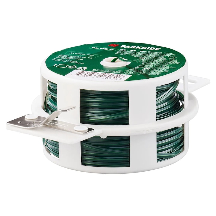 Градинска телена ролка, тънка - отстрани на парка с режещо устройство - идеална за връзване на растения и цветя, дължина приблизително 40 м, зелена