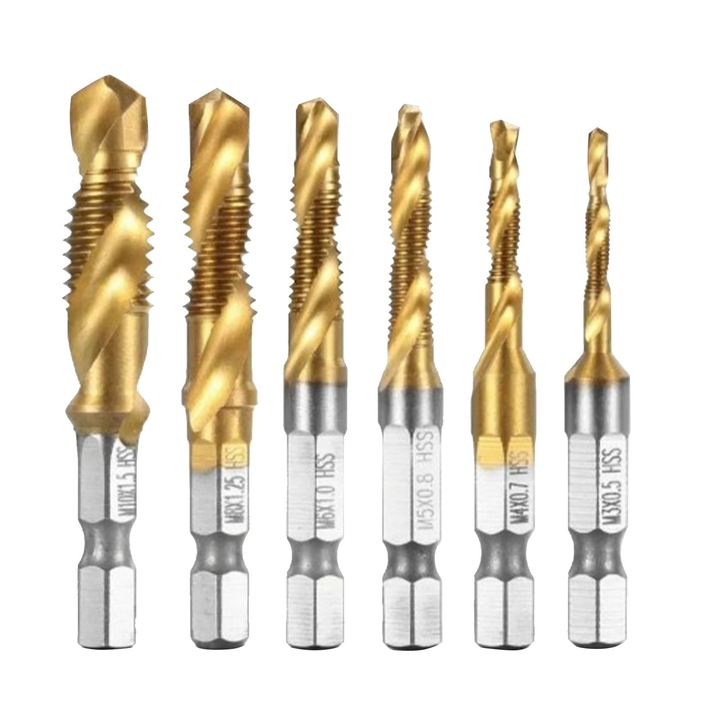 Set 6 burghie cu filet hexagonal din otel rapid, design spiral, 60mm, Enforose