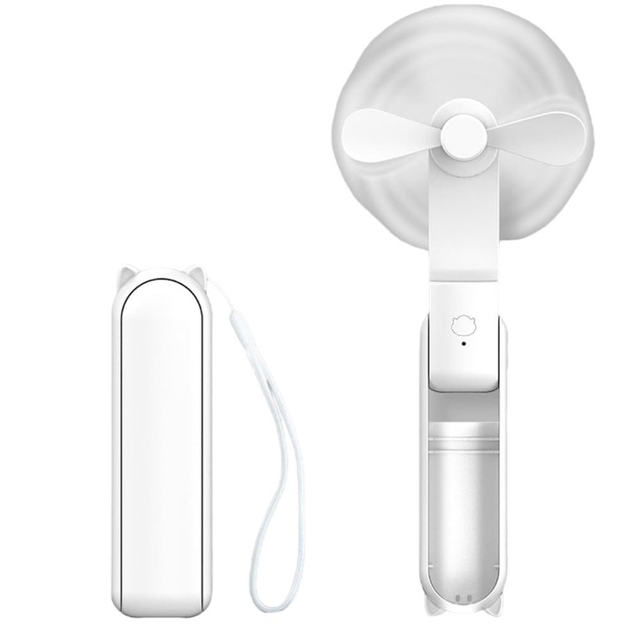 Ventilator de mana portabil Enforose 2 in 1, putere mare, viteze reglabile, alb, compact