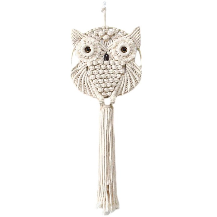 Декорация за стена макраме, Enforose, бухал, естествен памук, 100% екологичен, бохо шик дизайн