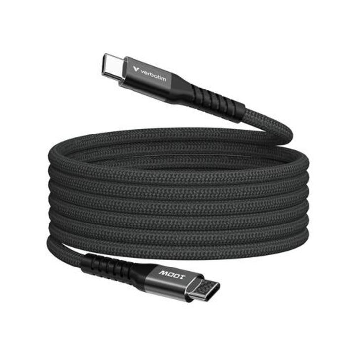 USB кабел, Verbatim Sync / Charge USB-C to USB-C 100W Magnetic 120 cm, Черен цвят