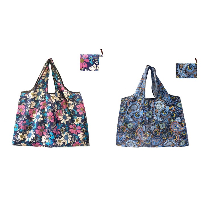 Set de 2 genti de cumparaturi portabile TREXORA, multicolor, capacitate mare, pliabile