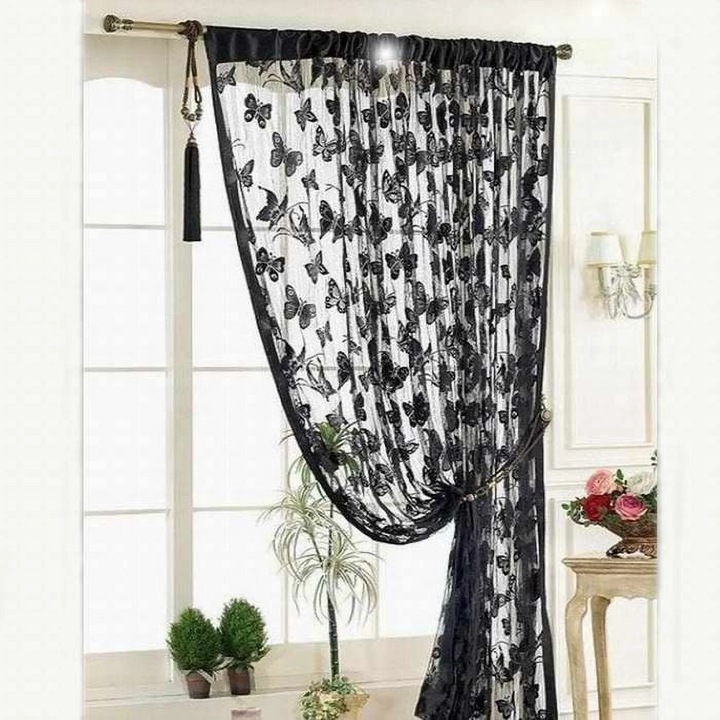 Perdea usa fereastra YANYXR 100x200cm negru cu franjuri