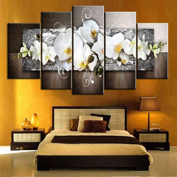 Tablouri set 5 piese, flori magnolie, multicolor, decorare interioare