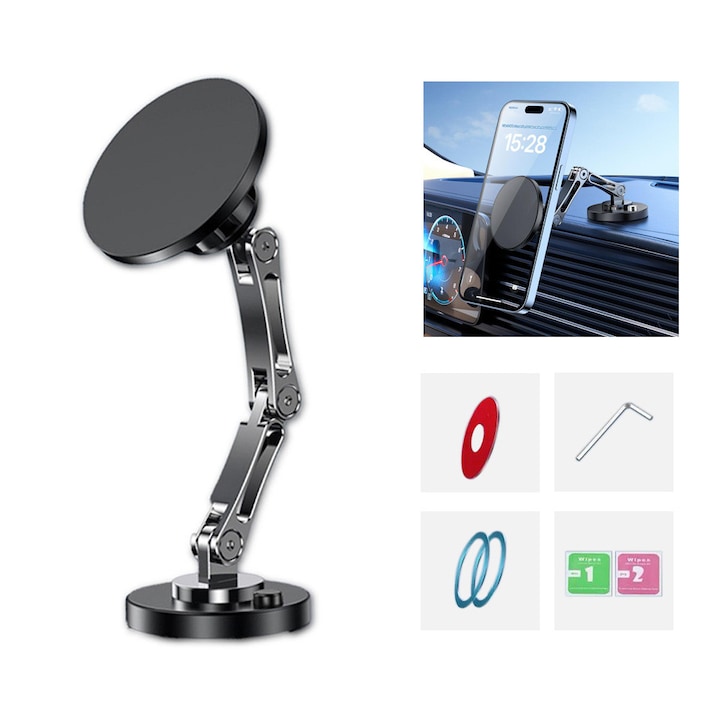 Универсален магнитен държач Magsafe за мобилни телефони, завъртане на 720 градуса, пасва стабилно на таблото на автомобила, съвместим с държач за кола MagSafe и екран Tesla [изцяло метален], магнитен държач за мобилни телефони, MagLife