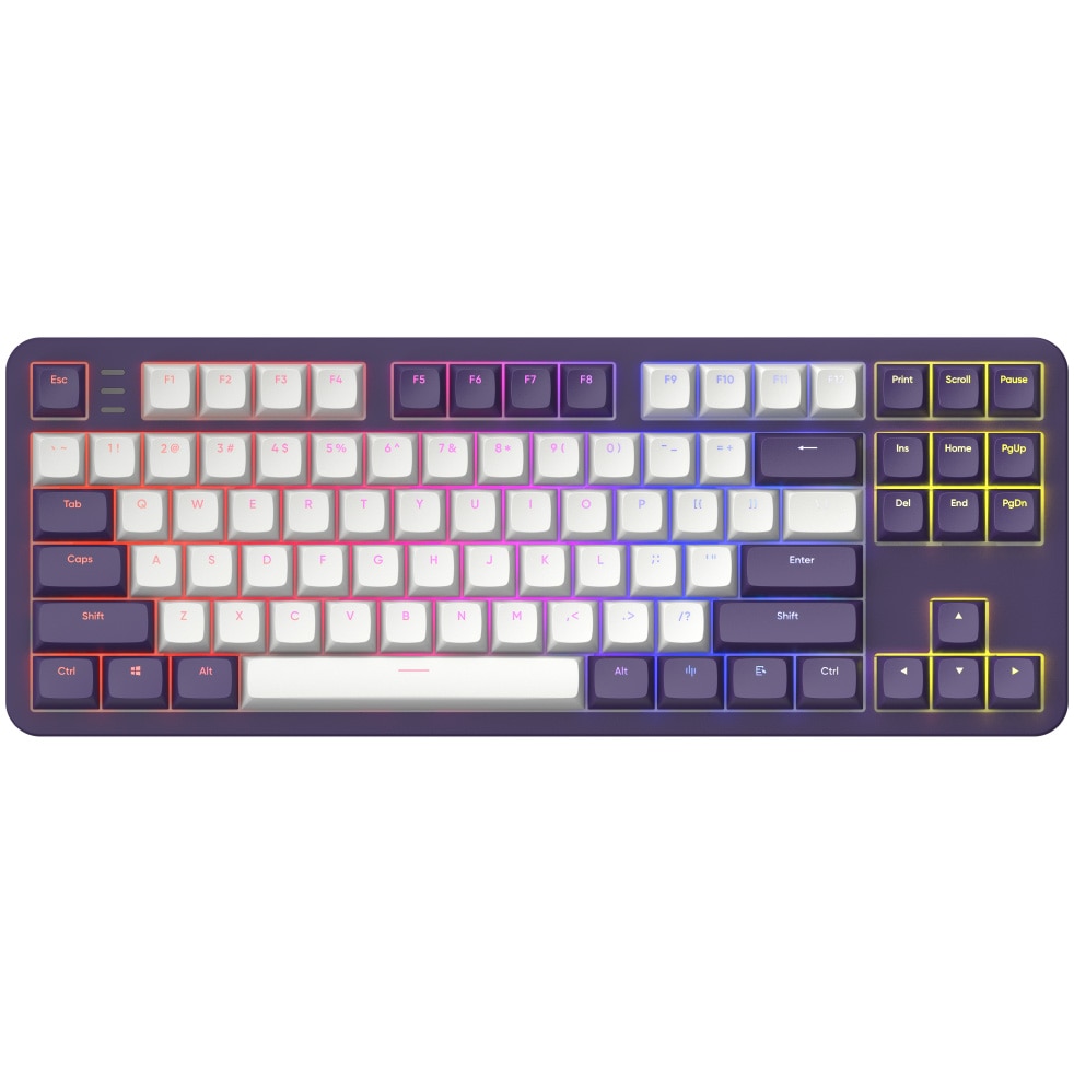 Tastatura mecanica Gaming Dark Project ALU87A, TKL 87, Full RGB, switch-uri g3ms Sapphire Pre-lubed, carcasa aluminiu, Alb/Violet