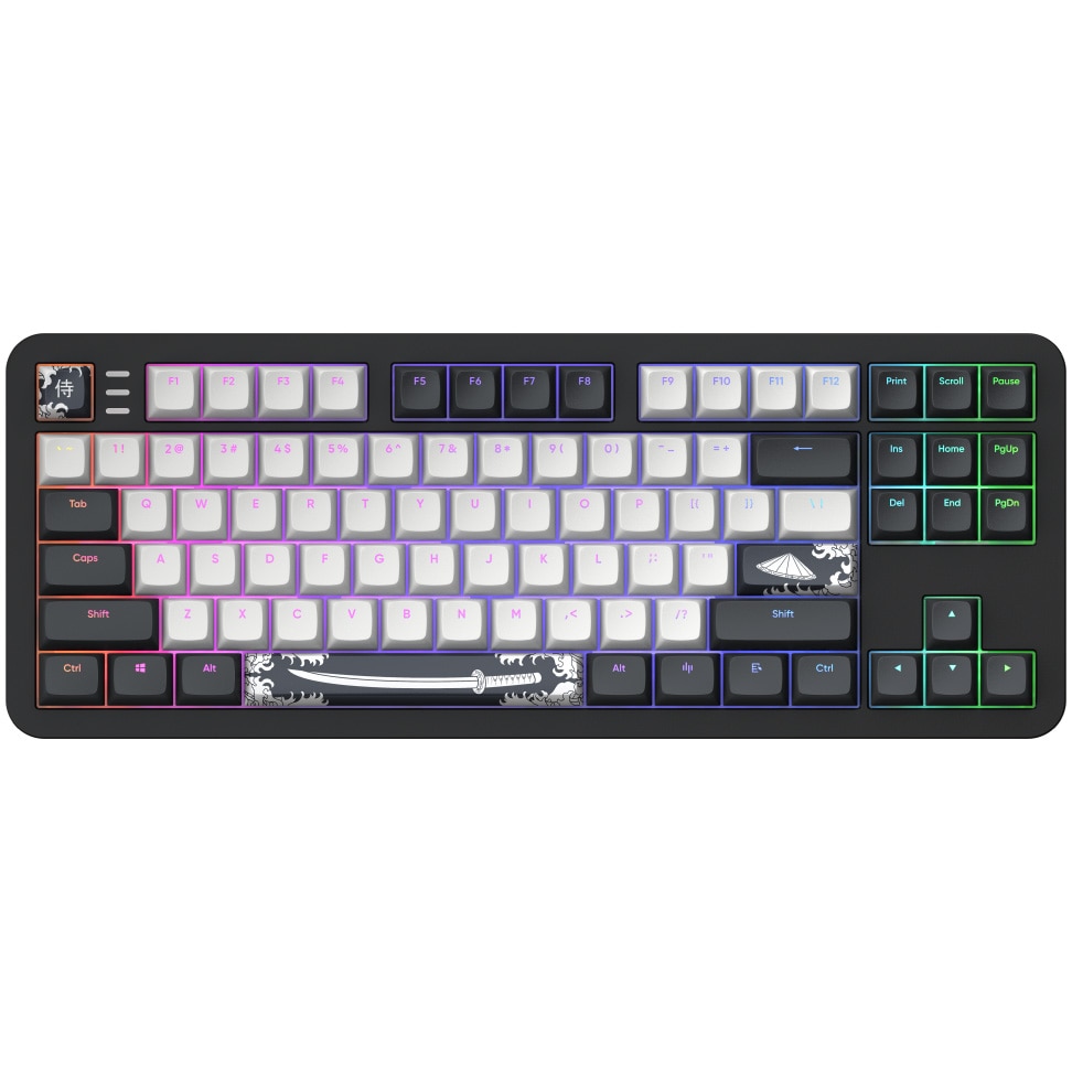 Tastatura Mecanica Gaming Dark Project ALU87B Bushido, TKL 87, Full RGB, switch-uri g3ms Moonstone Pre-lubed, carcasa aluminiu, Negru/Alb