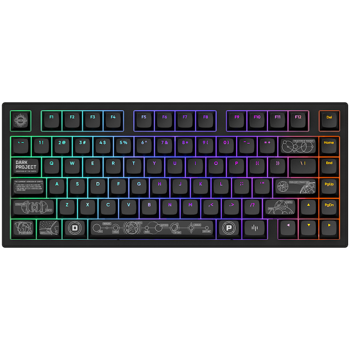 Механична геймърска клавиатура Dark Project ALU81A Terra Nova, безжична, 81 клавиша, Full RGB, g3ms Moonstone предварително смазани суичове, hot swap, алуминиев корпус, черна
