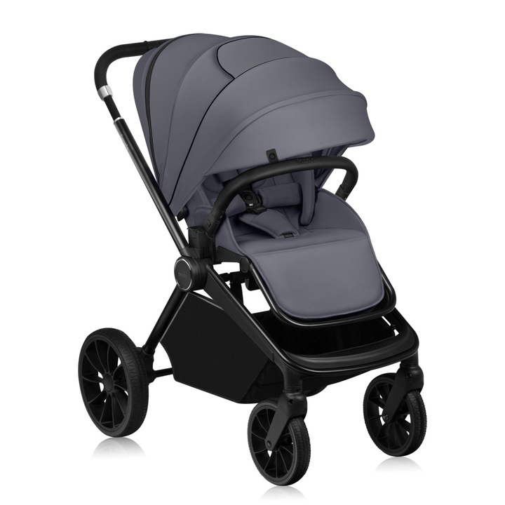 Carucior sport, Lionelo, Mika Plus, Cadru din aluminiu, Copertina XXL, Spatar reglabil in 3 pozitii, Cu accesorii, Pana la 22 kg, 6-48 luni, EN1888-1, EN1888-2 EN1466, Gri