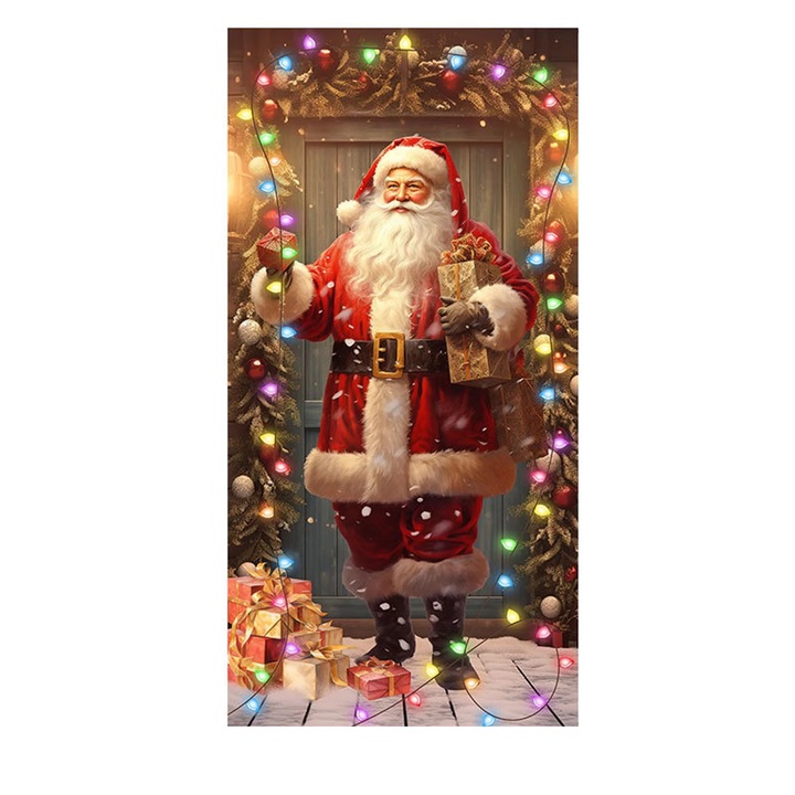 Husa decorativa pentru usa YANYXR BCS2905145, imprimeu Mos Craciun, poliester, multicolor, 35 x 71 in (89 x 180 cm)