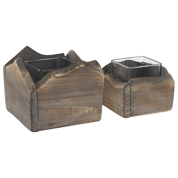 Set de 2 suporturi de lumanari Plateros Lemn 15/12 cm Maro inchis