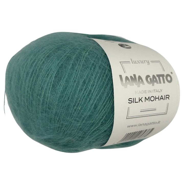 Fir de tricotat Lana Gatto Silk Mohair, 75% Mohair Superkid, 25% Matase Naturala, 25g, Luxury Yarn, Turcoaz