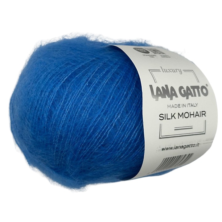 Fir de tricotat Lana Gatto Silk Mohair, 75% Mohair Superkid, 25% Matase Naturala, 25g, Luxury Yarn, Albastru Electric
