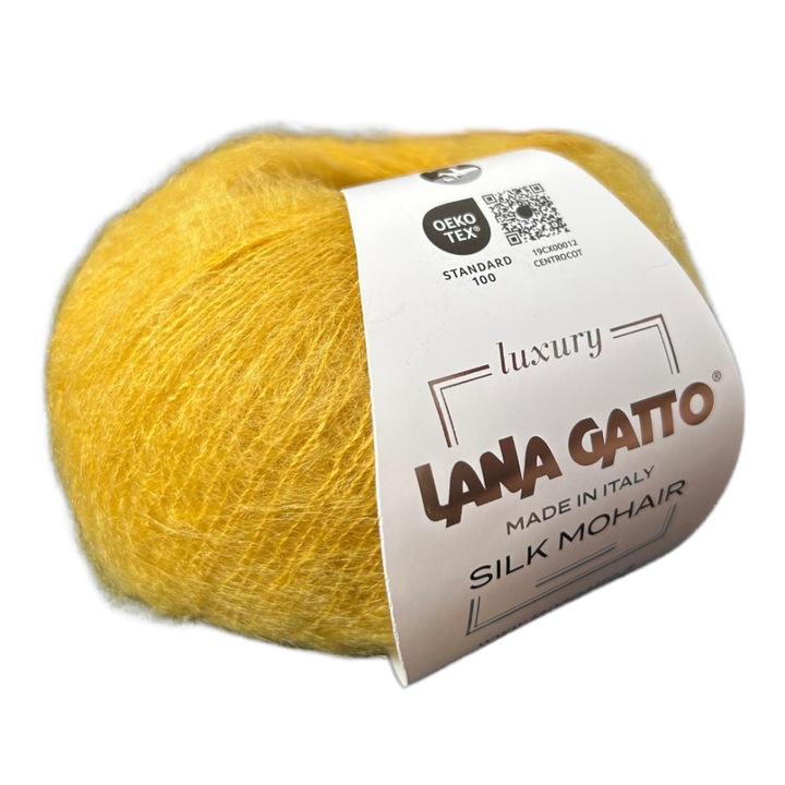 Kötőfonal Lana Gatto Silk Mohair, 75% Superkid Mohair, 25% Természetes Selyem, 25g, Luxusfonal, Aranysárga