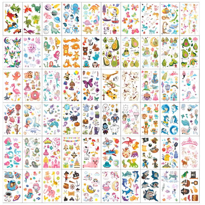 Set de Tatuaje Temporare pentru Copii, Enforose, Multicolor, Rezistente la Apa, 20x15cm